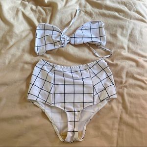 RARE OG American Apparel Grid Print High Waist Bandeau/Strapless Bikini set